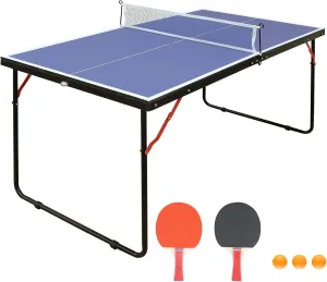 4.5ft Foldable Ping Pong Table Set with Net, Indoor Outdoor Use, Includes 2 Paddles, Compact Design, Blue