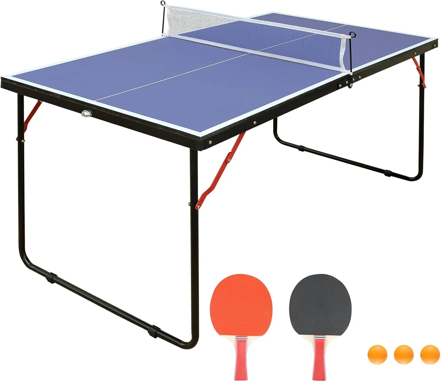 4.5ft Foldable Ping Pong Table Set with Net, Indoor Outdoor Use, Includes 2 Paddles, Compact Design, Blue