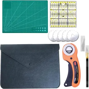 45mm Rotary Cutter Set-Fabric Cutter with Storage Bag, A4 Self Healing Cutting Mat, Acrylic Ruler, 5 Pcs Replacement Blades and Craft Carving Knife Ideal for Quilting, Crafting, Patchworking