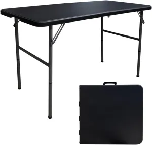 4FT Plastic Folding Table - Lightweight & Portable for Camping, Picnic, Card Games - Indoor Outdoor Foldable Dining & Utility Table(Black)