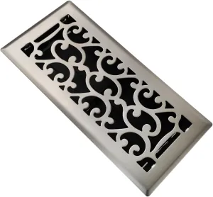 4x10 Inches Air Floor Vents Register Ease Adjust Air Flow Savannah Design-Heavy Duty Walkable Steel Decorative Floor Vent for Room- Satin Nickel Floor Vent Covers