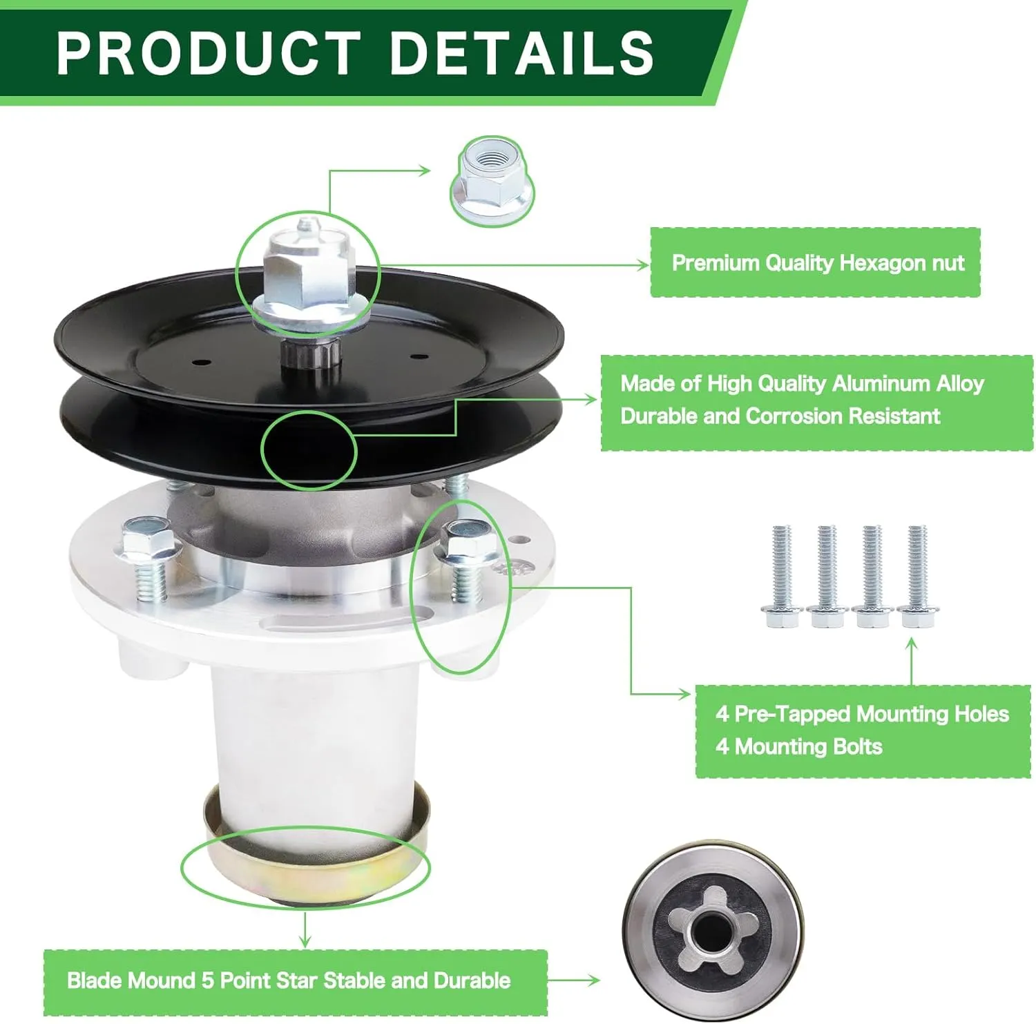 539112170 Spindle Assembly with 153535 173436 Spindle Pulley for Husq Varna 48" 52" 61" Mower Deck Compatible with Husq Varna MZ5225 RZ4824f MZ52 MZ 5226 Lawn Mower