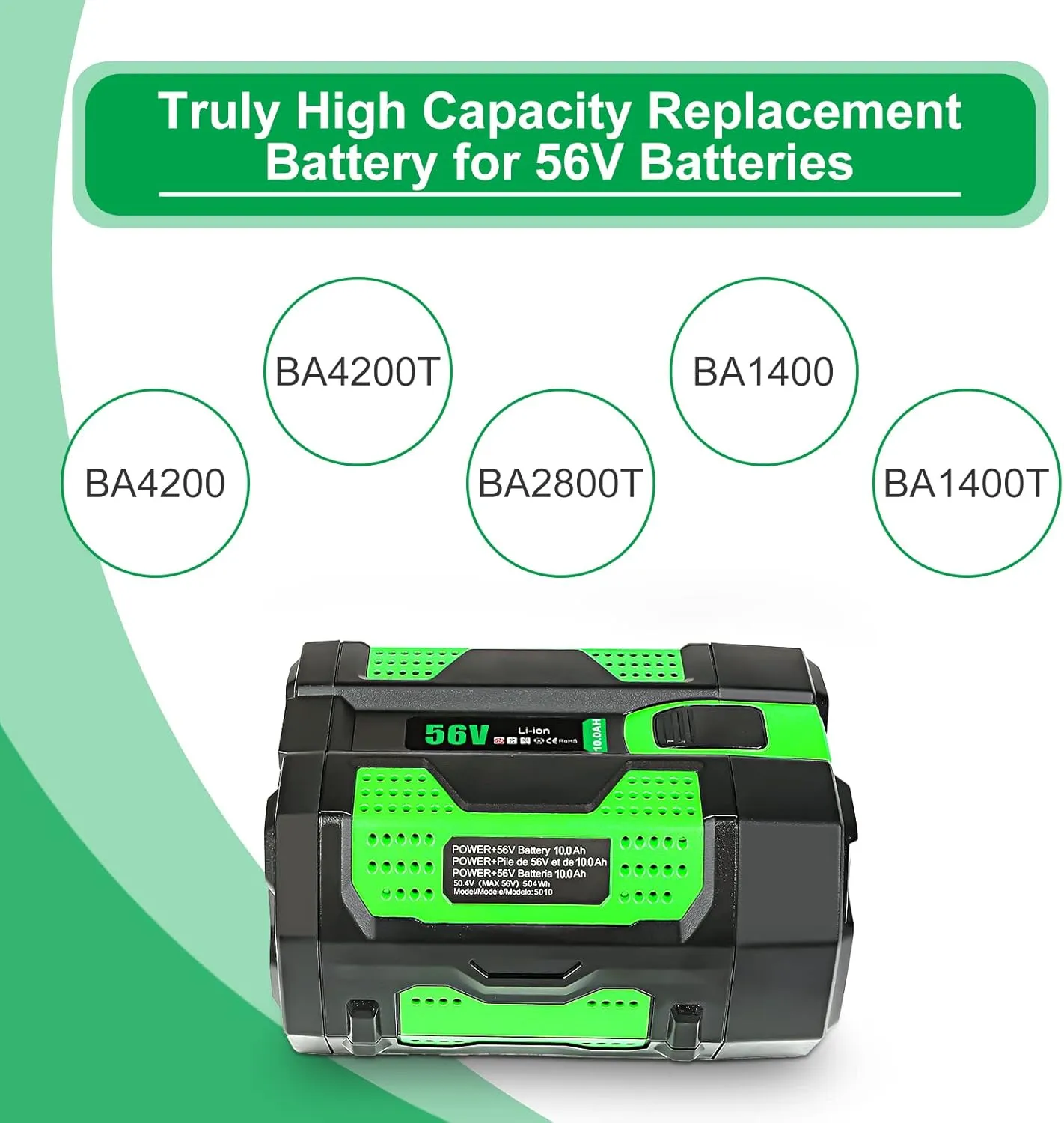 56V 10Ah High Power Rechargeable Lithium-Ion Battery for EGO 56V Cordless Power Equipment Replace BA5600T BA6720T