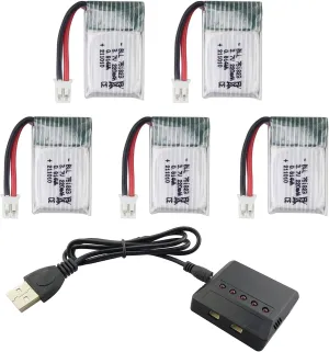 5PCS 3.7V 220mAh Battery with 5-in-1 Charger for E010 GoolRC T36 NINHUI NH010 F36 JJRC H36 HS210 RC Drone