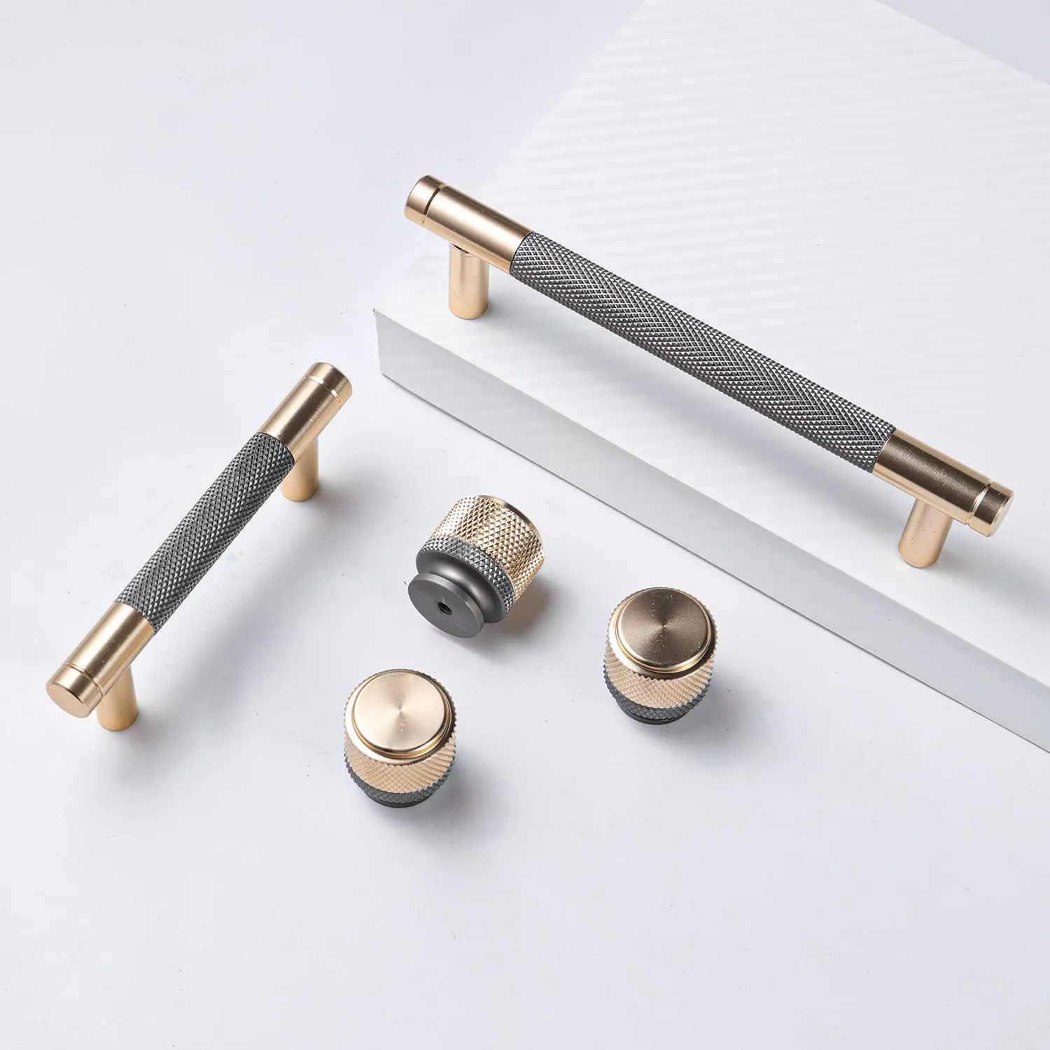 6 Pack 1" Cabinet Knob Aluminum Knob for Drawer Pulls Gold and Grey Oxidation Finish with Diamond Pattern