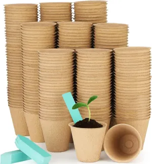 600 Pack 3.15 Inches Peat Pots Round Biodegrade Plant Starter Pots Bulk Seedling Pot Seed Plant Starters Plant Nursery Pots Kit with 120 Pcs Plant Labels for Planting Garden Germination