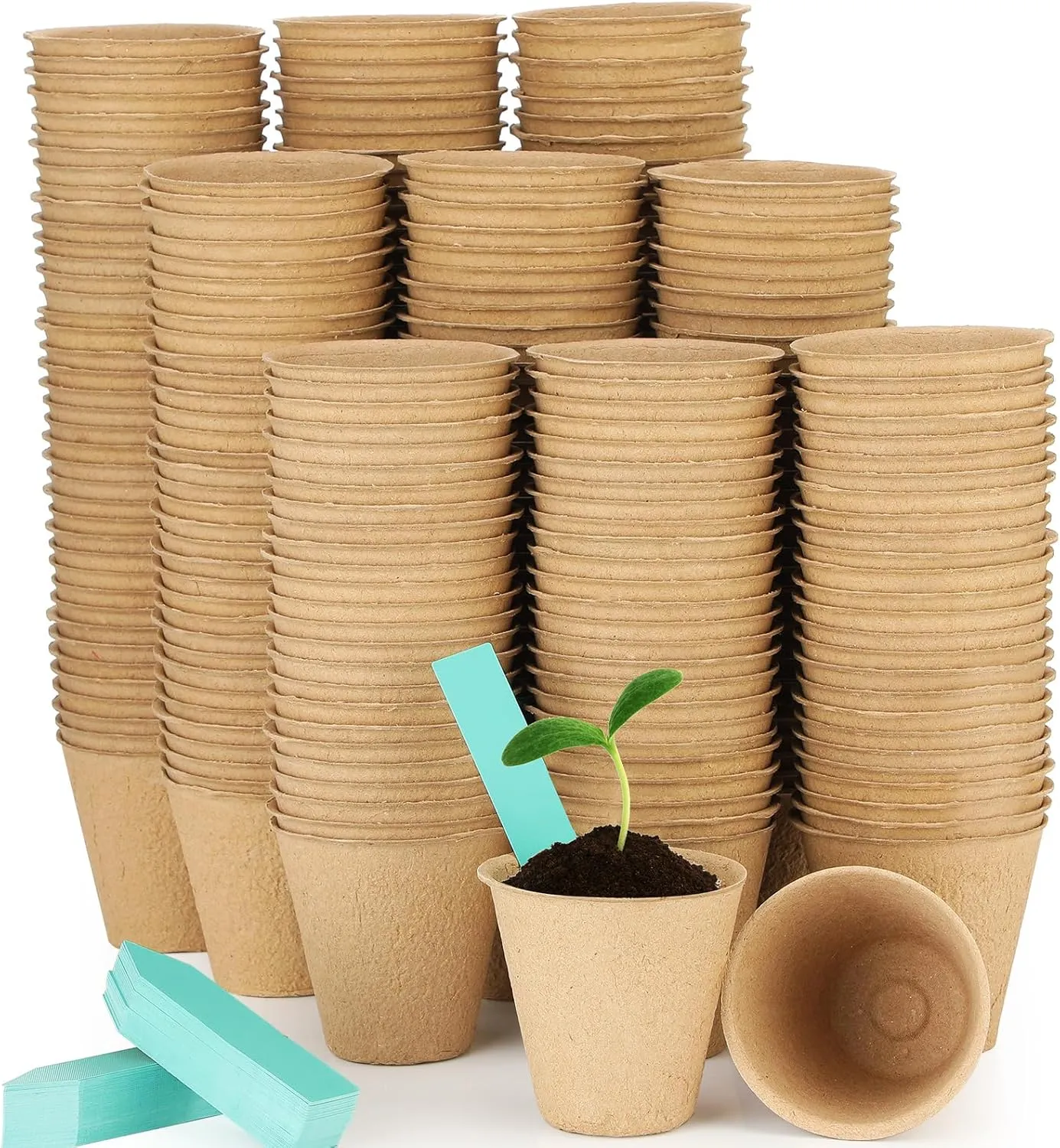 600 Pack 3.15 Inches Peat Pots Round Biodegrade Plant Starter Pots Bulk Seedling Pot Seed Plant Starters Plant Nursery Pots Kit with 120 Pcs Plant Labels for Planting Garden Germination