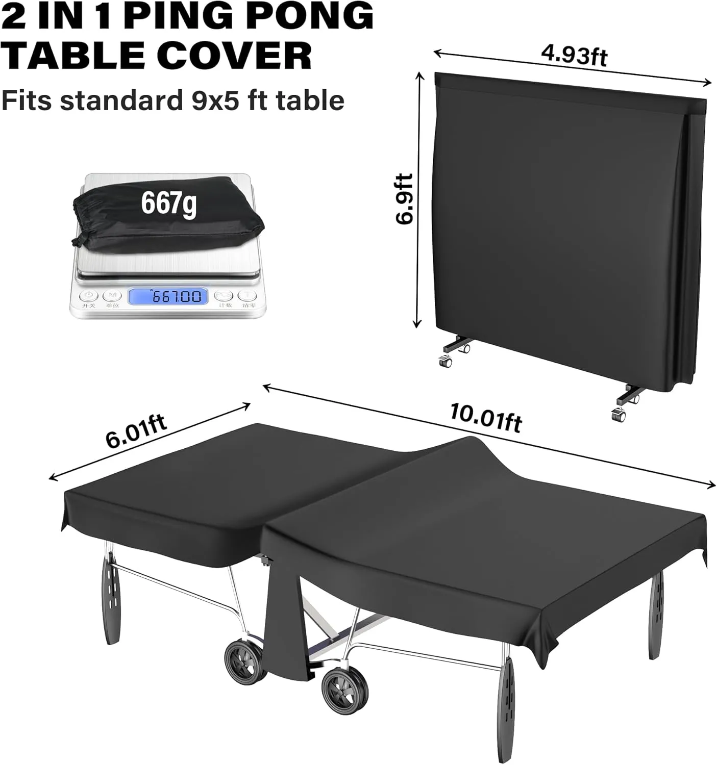 600D Ping Pong Table Cover, Outdoor & Indoor Waterproof Table Tennis Cover for Universal 9x5 FT Tables, Heavy duty Protective Dust and Sunproof