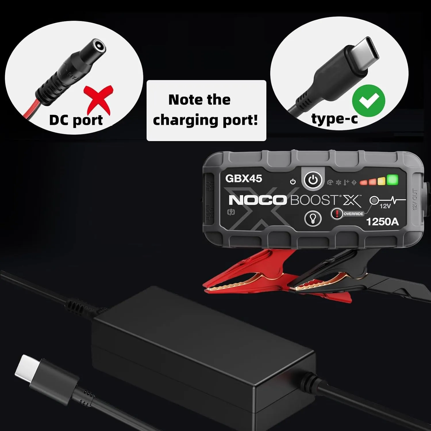 65W USB-C Charger Cable for NOCO UltraSafe Portable Jump Starter Compatible with NOCO Boost X GBX45 GBX55 GBX75 GBX155 Power Adapter Cord