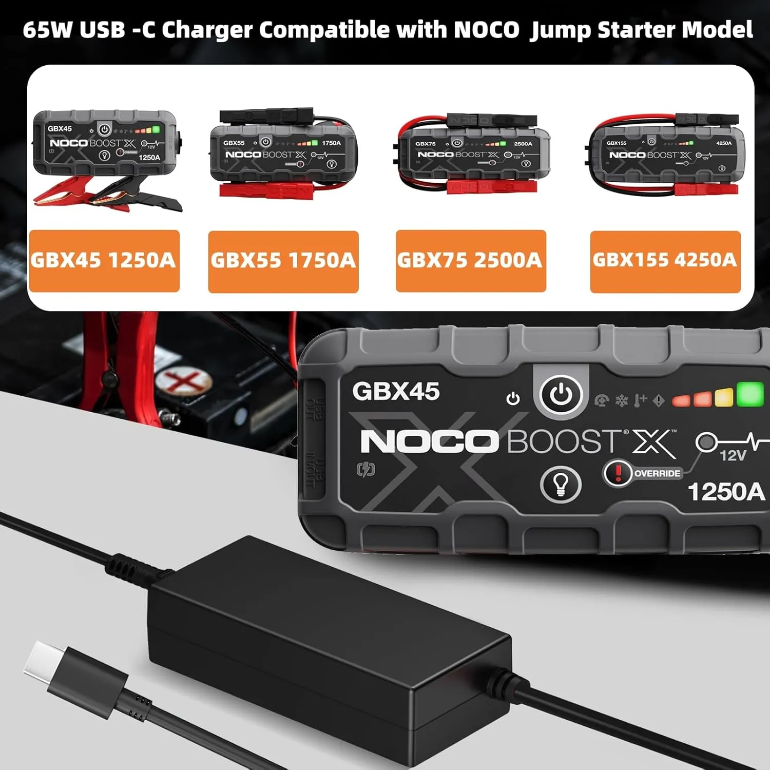 65W USB-C Charger Cable for NOCO UltraSafe Portable Jump Starter Compatible with NOCO Boost X GBX45 GBX55 GBX75 GBX155 Power Adapter Cord