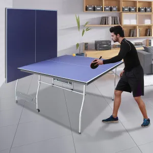 8 FT Mid-Size Table Tennis Table Foldable Portable with Net, 2 Paddles 3 Balls Heavy Duty Aluminum Frame, Easy Storage Setup, Adjustable Legs, Perfect for Game Rooms Offices