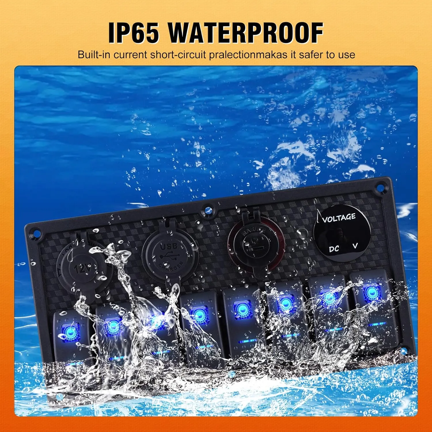 8 Gang Marine Boat Switch Panel Waterproof,12V-24volt 5pin On-Off Rocker Switch with 3.1A Dual USB Charger, Blue LED Light,15A Fuse Panel for Boat,Also Suitable for Car RV UTV Truck
