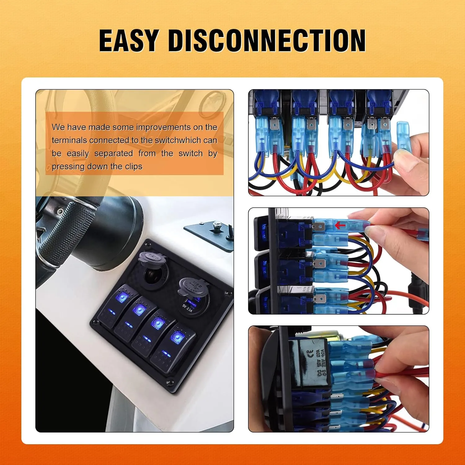8 Gang Marine Boat Switch Panel Waterproof,12V-24volt 5pin On-Off Rocker Switch with 3.1A Dual USB Charger, Blue LED Light,15A Fuse Panel for Boat,Also Suitable for Car RV UTV Truck