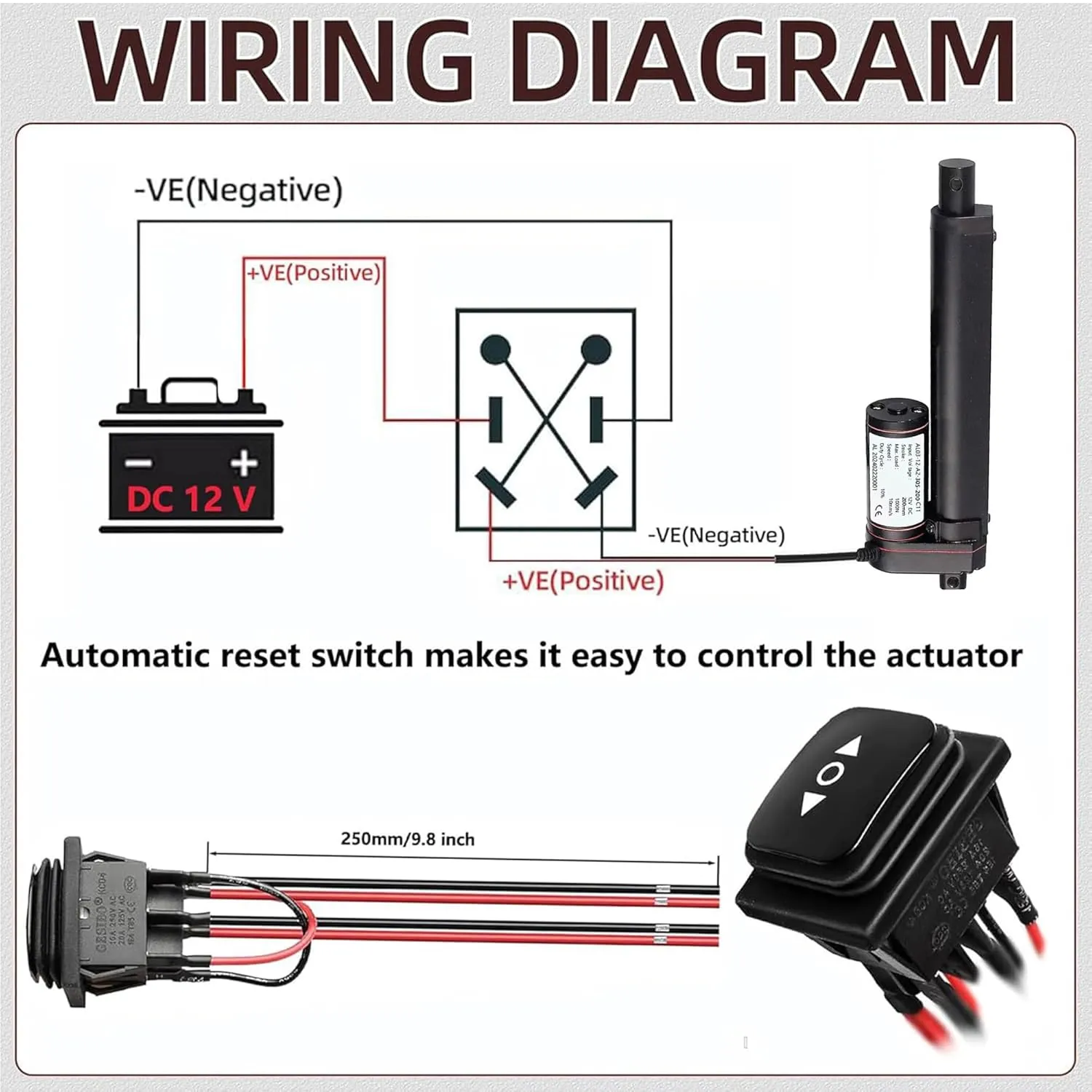 8 Inch Linear Actuator,1000N Speed 10mm/s Heavy Duty 12V Linear Actuator,Instantaneous Waterproof Switch with Mounting Bracket for Automotive RV Electric Door Opener (200mm)