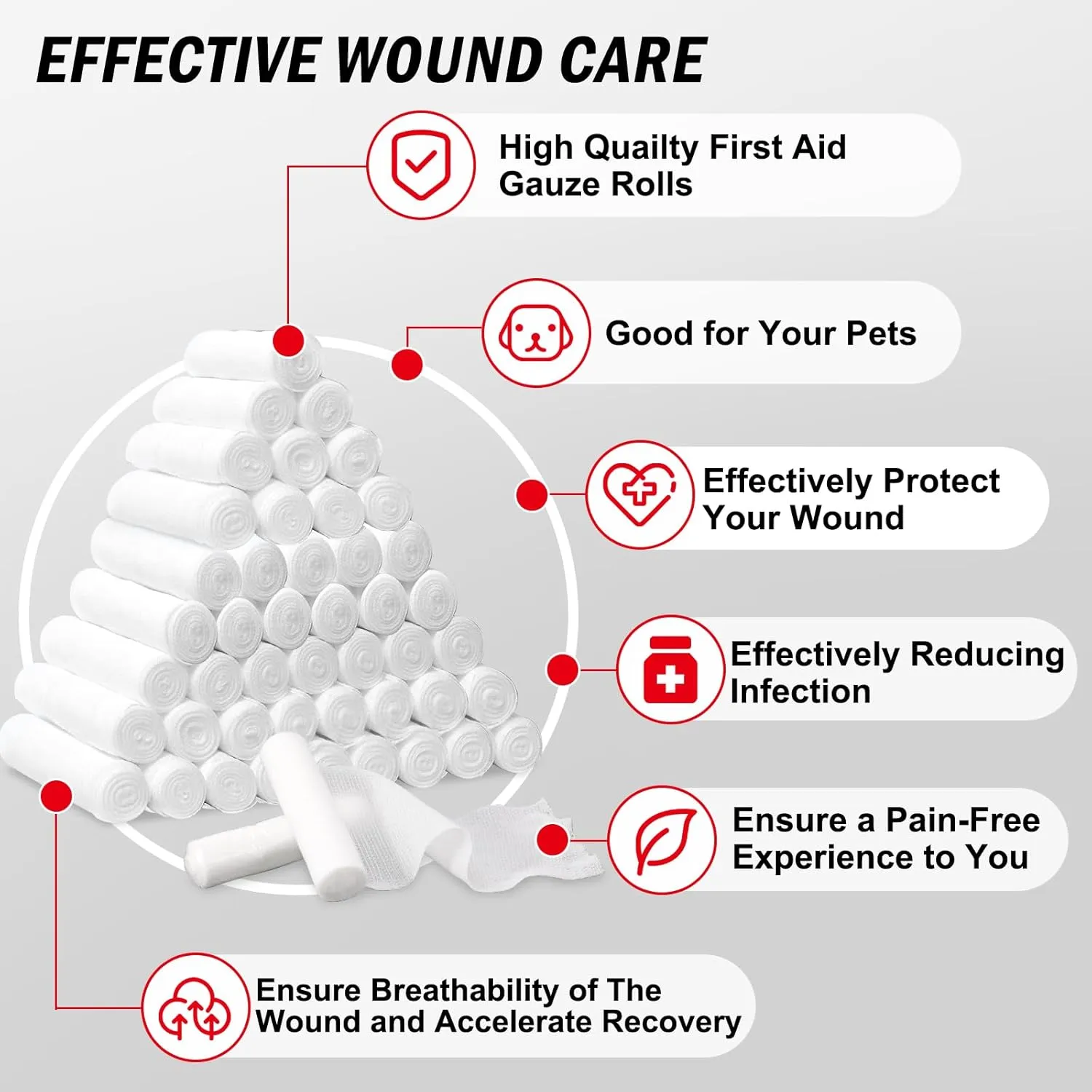 90 Pack Gauze Rolls, 4 in x 4.1 Yards, Individually Wrapped Breathable Rolled Gauze, Premium First Aid Supplies & Medical Supplies for Wounds