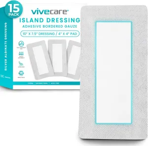 Adhesive Border Gauze 4"x10 (15pcs) - Bordered Non-Stick Island Dressing - Absorbent Wound Care Dressing - Breathable Sterile Bed Sore Bandage - Individually Wrapped Non-Woven Pad for Ulcers