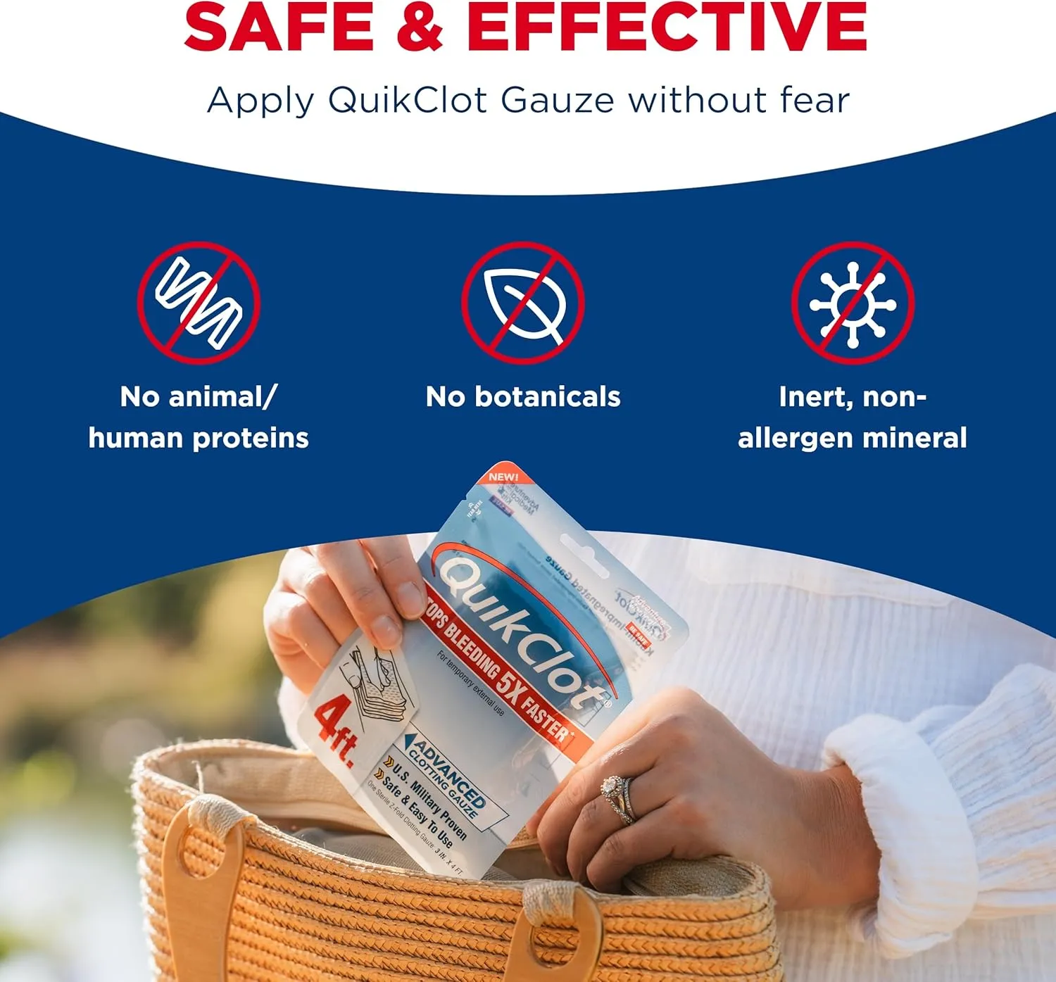 Adventure Medical Kits QuikClot Gauze - for Emergency Survival Kit, Doomsday Prepping Supplies & More - Stops Bleeding Fast with Kaolin - Flexible Hemostatic Medical Gauze - 3" x 48"