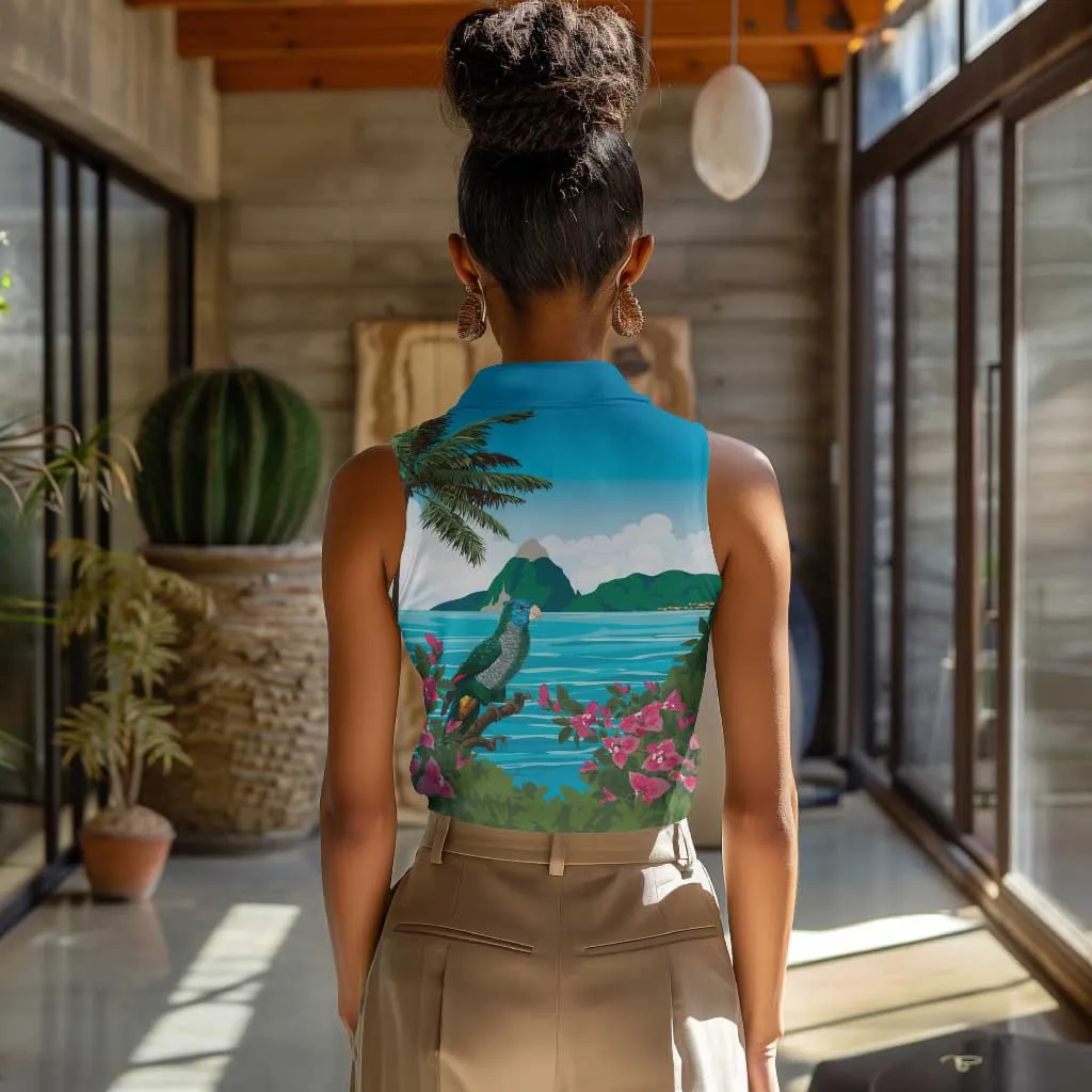 Afro-Saint Lucians Women Sleeveless Polo Shirt Pitons Landscape LT7