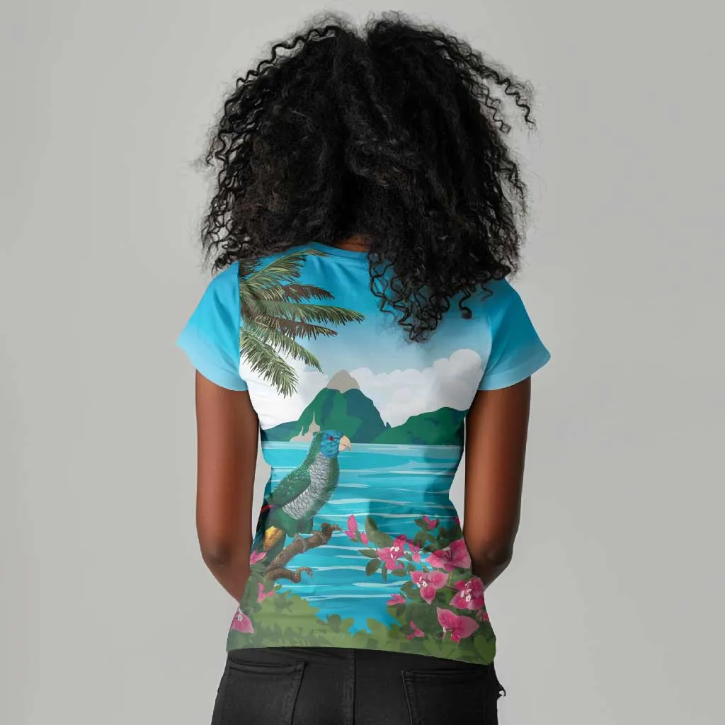 Afro-Saint Lucians Women V-Neck T-Shirt Pitons Landscape LT7