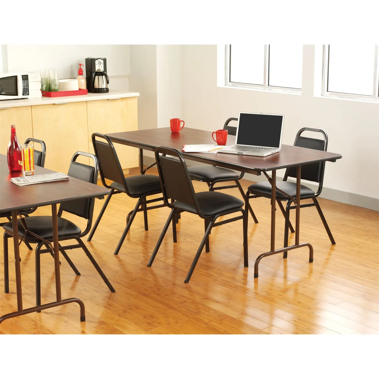 Alera® Wood Folding Table, Rectangular, 71.88w X 29.88d X 29.13h, Mahogany