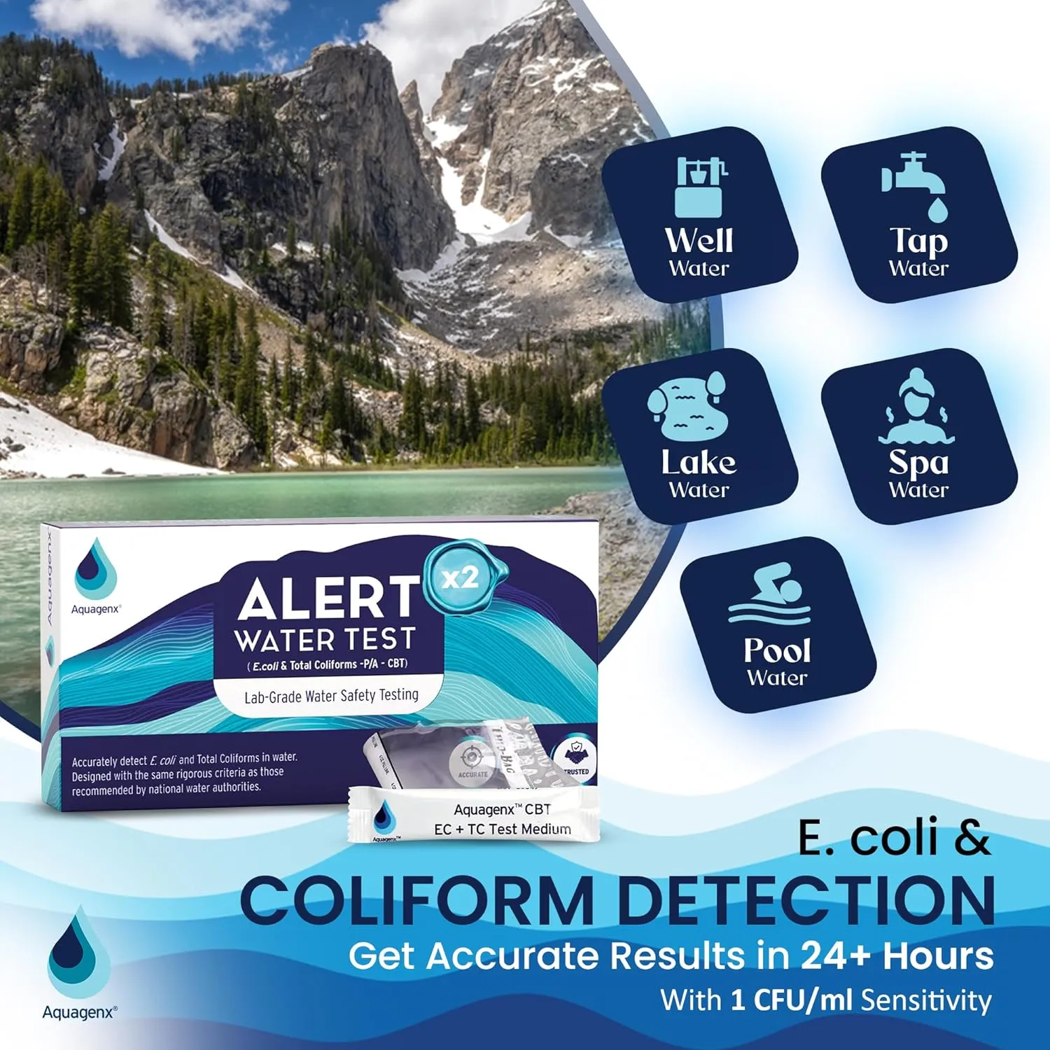 Alert P/A Test Kit – Lab-Grade Home Water Testing Kit for E. Coli & Total Coliforms, Ideal for Wells, Drinking Water, and Tap Testing (5 Pack)