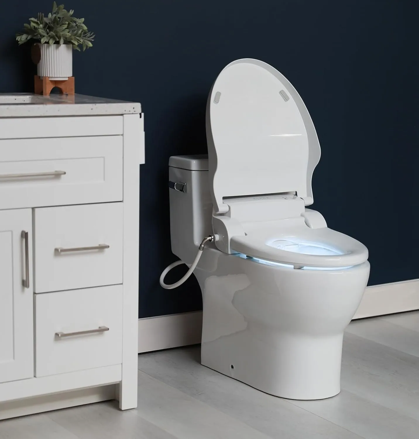 ALPHA BIDET JX2 Elongated Bidet Toilet Seat, White, Endless Warm Water, *NEW* Bowl Mist, LED Light, Quiet Operation, Wireless Remote, Stainless Steel Nozzle, Sittable Lid, 3 Year Warranty