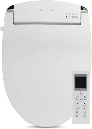 ALPHA BIDET JX2 Elongated Bidet Toilet Seat, White, Endless Warm Water, *NEW* Bowl Mist, LED Light, Quiet Operation, Wireless Remote, Stainless Steel Nozzle, Sittable Lid, 3 Year Warranty
