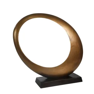 ALUMINUM OVOID SCULPTURE, BRASS ANTIQUE/BRONZE BASE