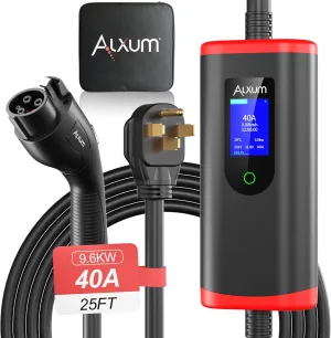 Alxum Level 2 EV Charger 9.6Kw 40A with NEMA 14-50 Plug - Portable EV Car Charger with 25ft Cable Support Adjustable Current and Timing Delay for J1772 Electric Car Home Charging Station UL Certified
