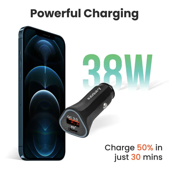 Ambrane Impulz C11 C2C 38W Dual Port QC & PD Car Charger