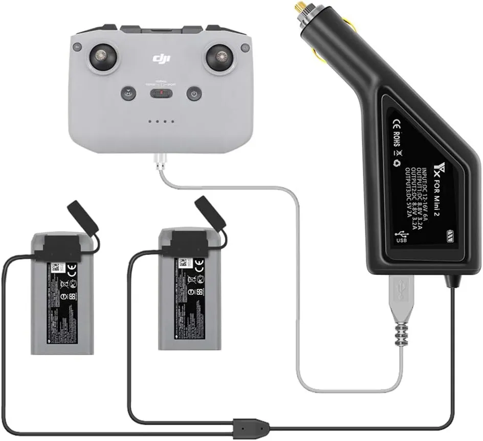Anbee 3-in-1 Battery Car Charger Adapter Quick Charger Compatible with DJI Mavic Mini 2 / Mini 2 SE Drone, Support Batteries & Remote Controller Charging Together