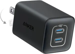 Anker Nano Charger, 47W 2 Port Compact Foldable GaN USB C Charger for iPhone 16/15 and More Series, Galaxy, Pixel, Compatible with MagSafe (Black)