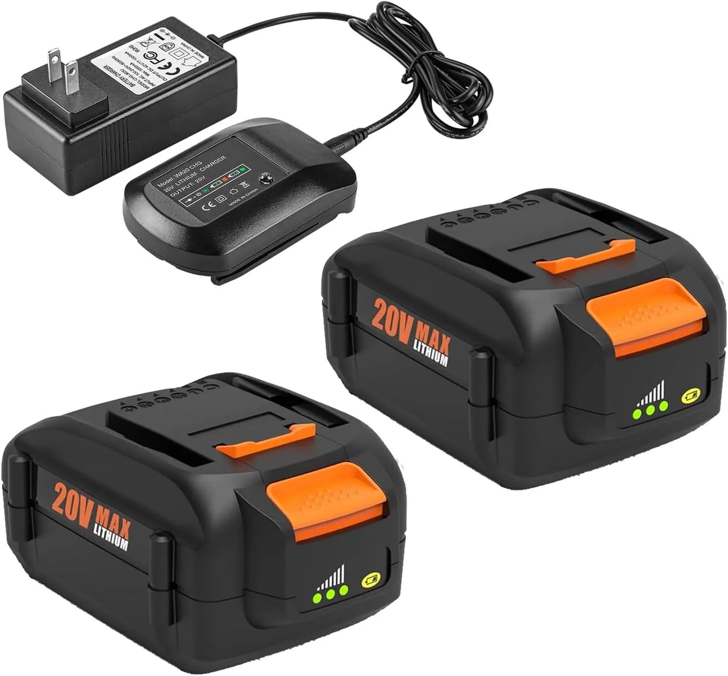 ANTRobut 2 Pack 6.5Ah Replacement for Worx 20V Battery WA3575 WA3578, with Replacement Worx Battery 20V Charger