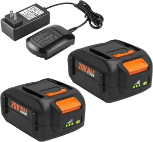 ANTRobut 2 Pack 6.5Ah Replacement for Worx 20V Battery WA3575 WA3578, with Replacement Worx Battery 20V Charger