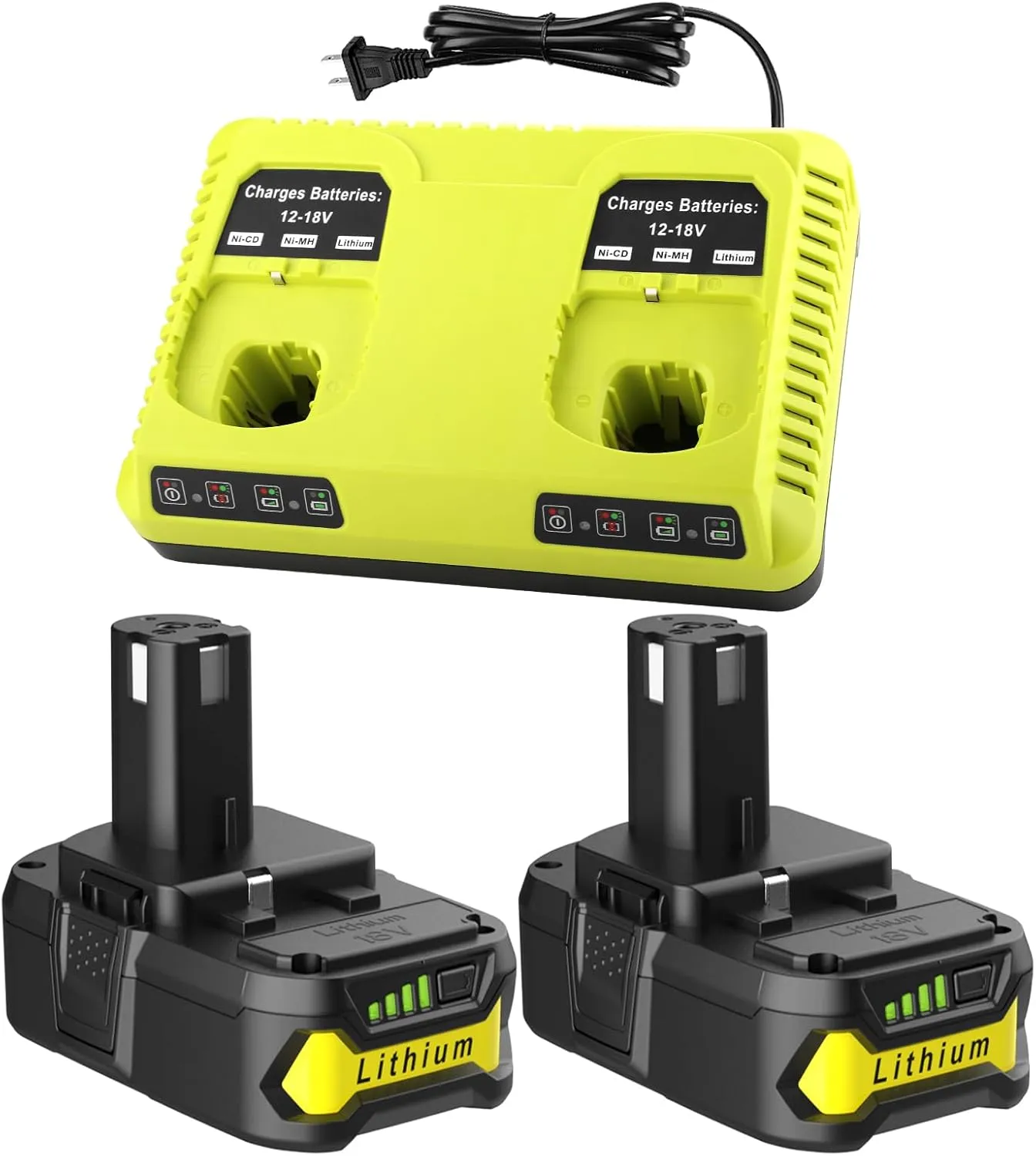 ANTRobut 2Pack Replacement for Ryobi 18V Batteries 3.5Ah   2-Port P117 Fast Charger for Ryobi ONE  P108 P107 P105 P103 P102