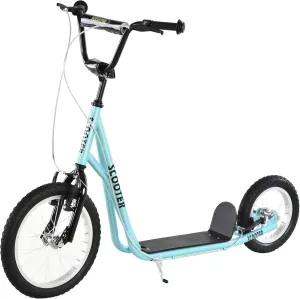 Aosom Youth Scooter, Teens Kick Scooter, Adjustable Handlebar Ride On Toy for 5  with 16" Front and 12" Rear Dual Brakes Inflatable Wheels