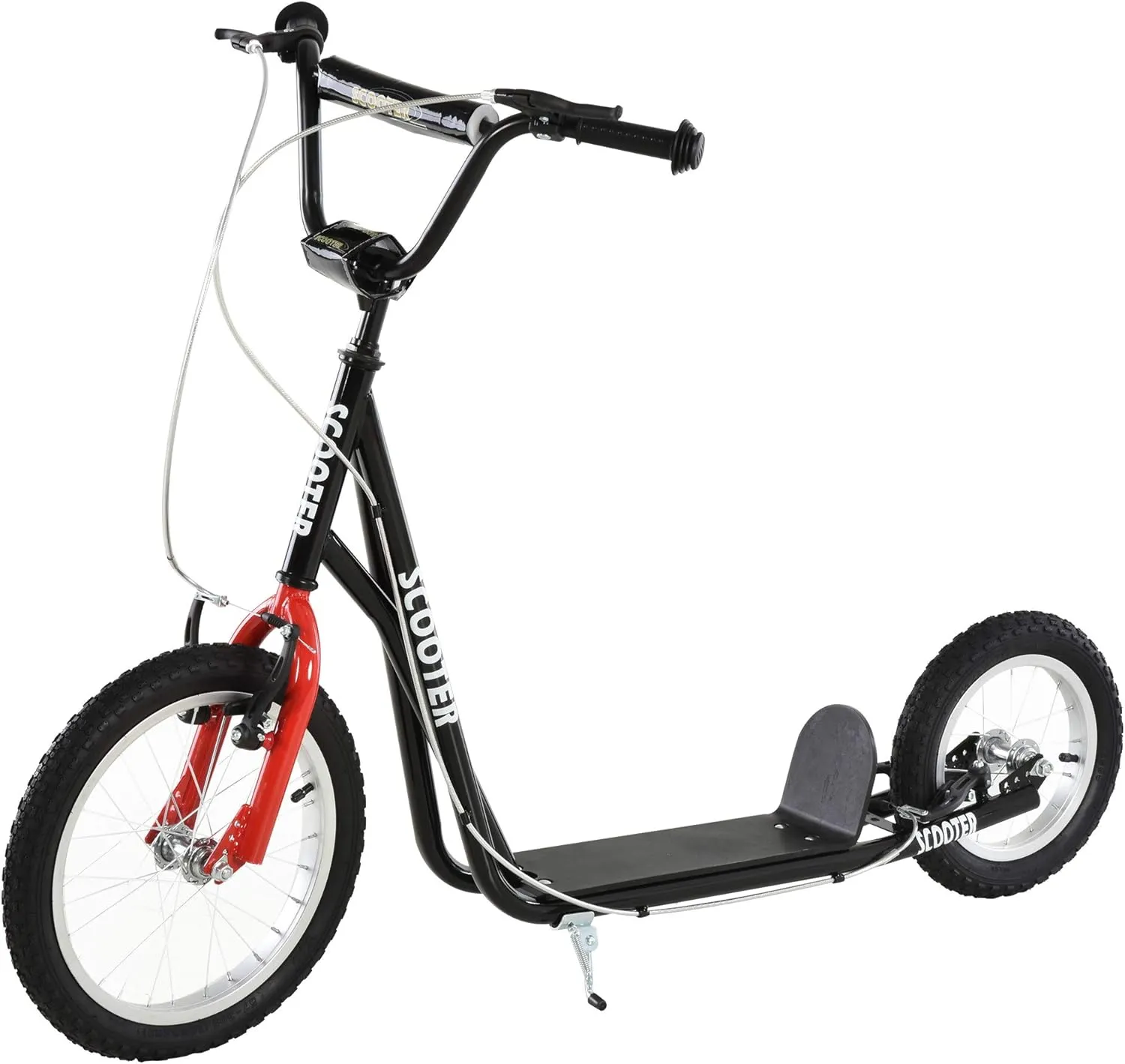 Aosom Youth Scooter, Teens Kick Scooter, Adjustable Handlebar Ride On Toy for 5  with 16" Front and 12" Rear Dual Brakes Inflatable Wheels