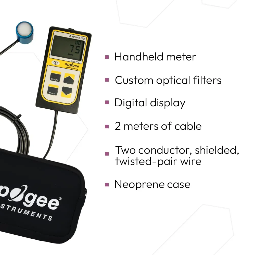 Apogee Instruments MQ-500 Full-Spectrum Quantum PAR Meter - Digital PPFD Meter for Indoor Grow Lights, Sunlight & Plant Monitoring