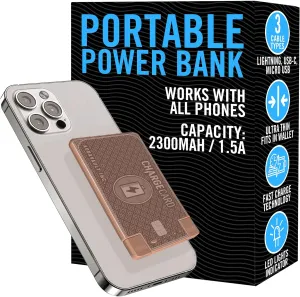 AquaVault | Slim Powerbank | 2300 mAH and 1.5A Fast Charge | Fits in Wallet | USB-C, Micro-USB Charger | Works on iPhone 16/15/14/13/12 | Works on All Phones (Rose Gold)