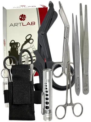 Artlab - EMT and First Responder Tool Kit Set of 6 :Adjustable Nylon Belt Pouch, Premium First Aid Gear: EMT Shears, 7.25" Bandage Scissors, 5.5" Forceps, 5.5" 4.5",Hemostat 5.5",Pen Light
