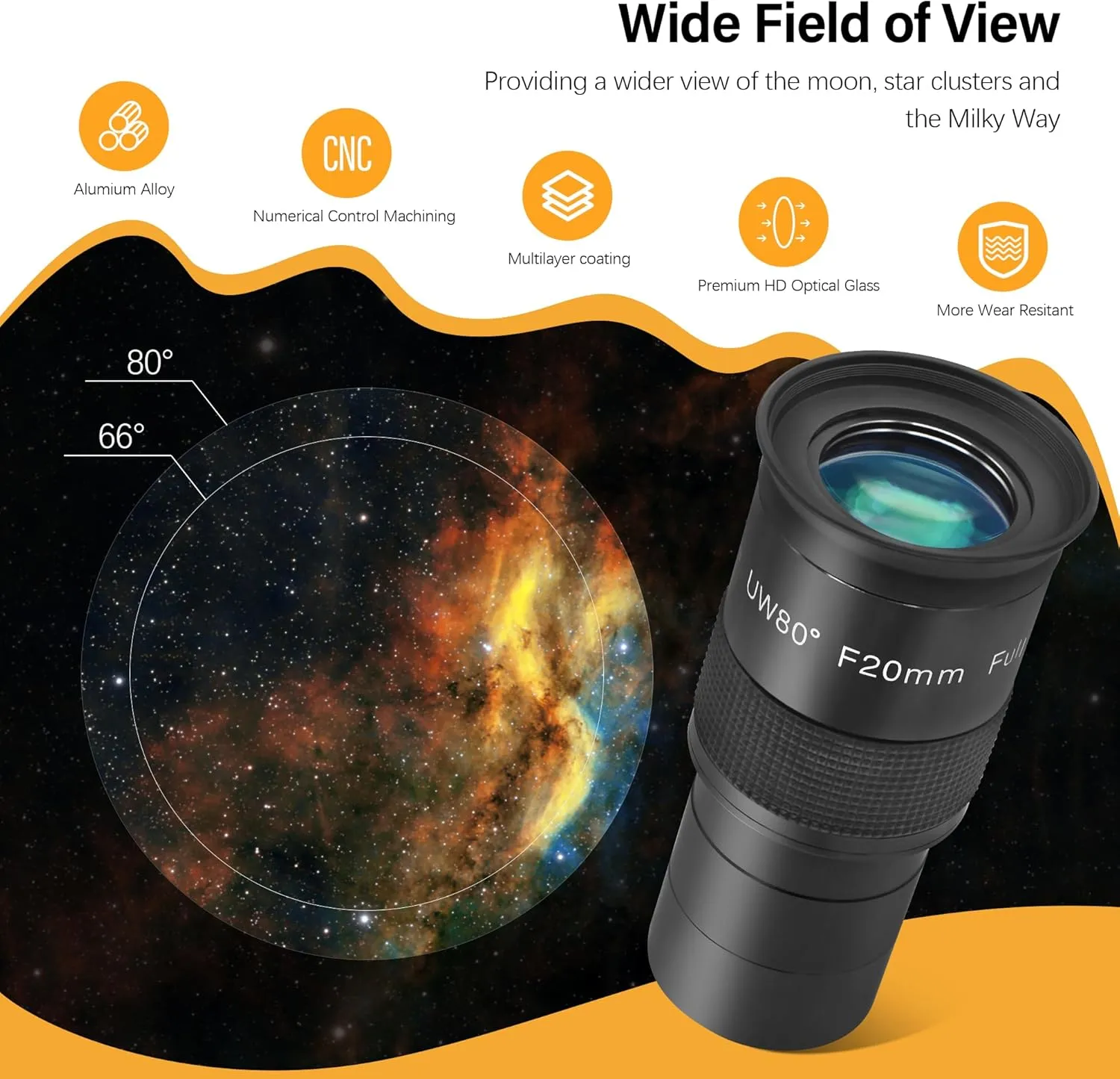 Astromania Telescope Eyepiece 2 inch 20mm - Ultra Wide 80 Degree with Fully Multi-Coated Optics - 2 inch SWA Wide Field Eyepiece Accessory for Astronomy & Stargazing - Compatible with Most Telescopes