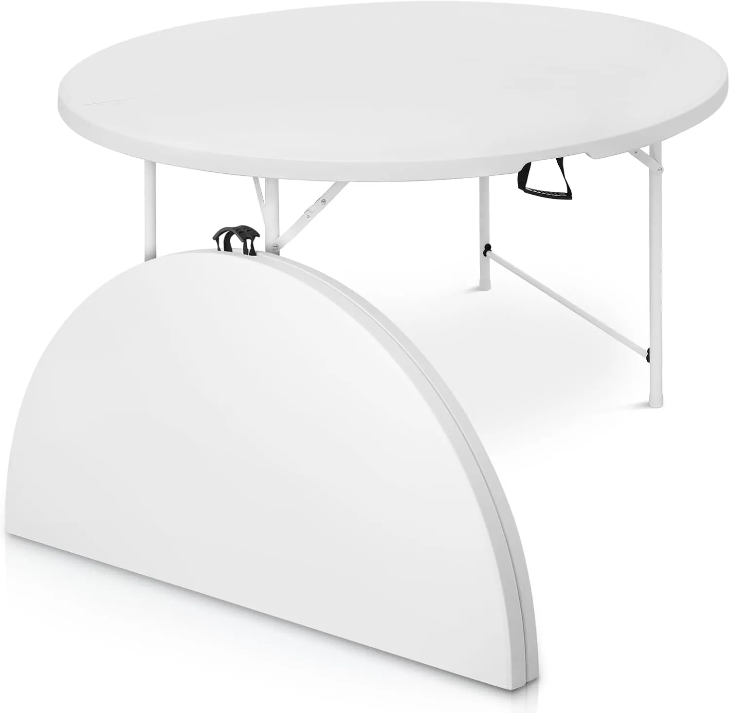 Athena Collection 5ft Folding Table, Portable Plastic Round Table Foldable Card Desk, Indoor Outdoor Collapsible Craft Desk Dining with Lock & Handle for Commercial Party Camping, White Legs