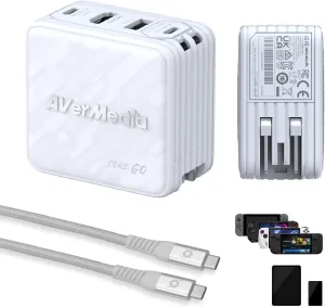 AVerMedia Portable Charger for Nintendo Switch/Steam Deck, 100W GaN Fast-Charging USB-C Hub & TV Dock with 4K60 HDMI, Compatible with iPhone, iPad, Laptop, PC, Gaming Accessories (Core Go - White)
