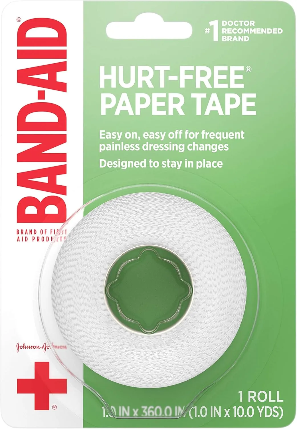 Band-Aid Brand of First Aid Products Hurt-Free Medical Adhesive Paper Tape to Secure Bandages and Wound Dressings, Non-Irritating, 1 Inch by 10 Yards (Pack of 6)