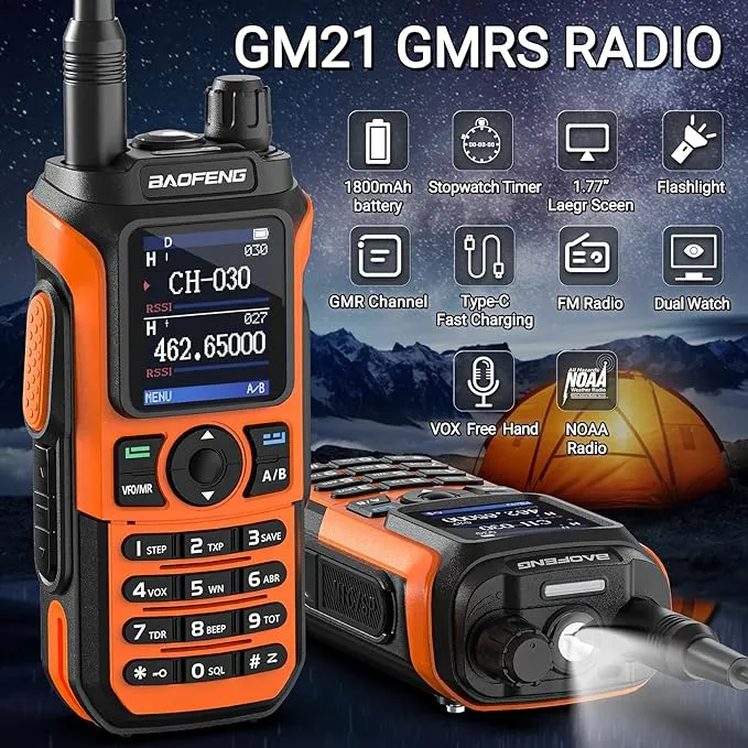 BAOFENG GMRS Radio GM21 GMRS Handheld Radio Long Range Walkie Talkies for UV-5R GMRS Rechargeable Two Way Radio with Battery, NOAA Weather Receiver,999 Channels,Copy Frequency,USB-C Charger Full Kit