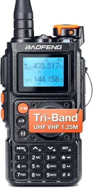 BAOFENG K6 Tri-Band Handheld Ham Radio, 5W Two Way Radio, UHF/VHF/1.25M/NOAA/FM/Air Multi Band Receiver, with 2600mAh Battery Type-C Charging, 999CH, Earpiece, Desktop Charger, Chirp Compatible