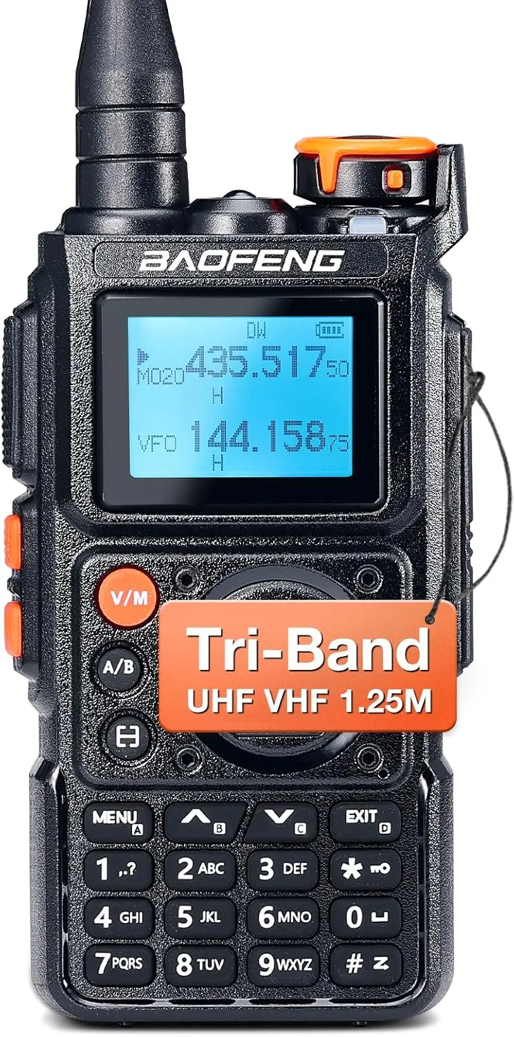 BAOFENG K6 Tri-Band Handheld Ham Radio, 5W Two Way Radio, UHF/VHF/1.25M/NOAA/FM/Air Multi Band Receiver, with 2600mAh Battery Type-C Charging, 999CH, Earpiece, Desktop Charger, Chirp Compatible