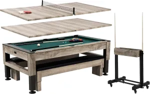Barrington Billiards 7' Drop Pocket Pool Table 3-in-1 Dining Top, Table Tennis and Billiards with Game Accessories