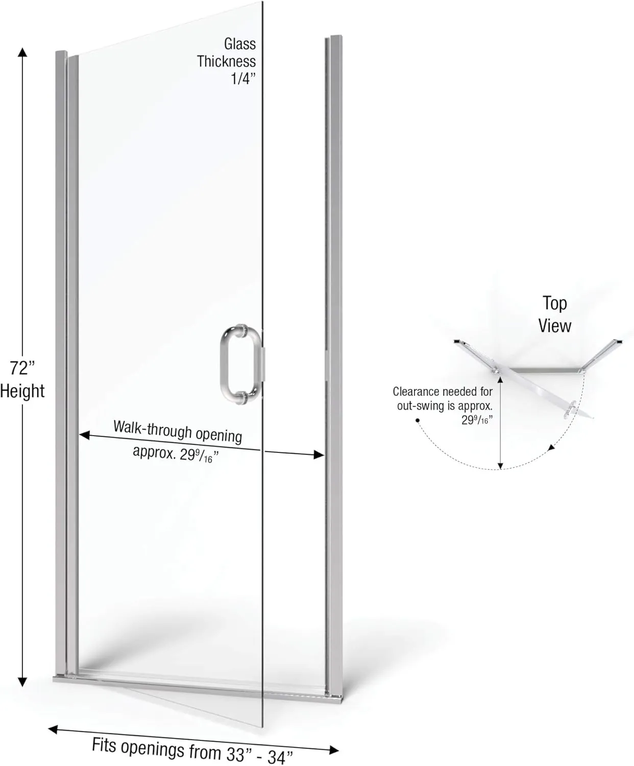 Basco Infinity 33- 34 in Width, Semi-Frameless Shower Door, Clear Glass, Silver Finish