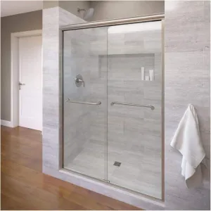 Basco Infinity Semi-Frameless Sliding Shower Door, Fits 44- 47 inch opening, Clear Glass, Brushed Nickel Finish